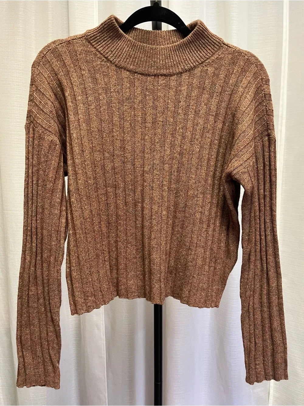 Madewell Levi Ribbed Mockneck Crop Pullover in brown | size XS
